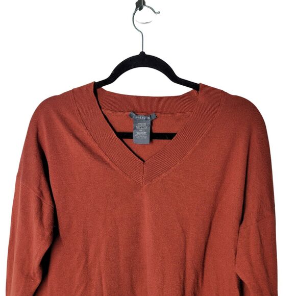 Matty M Womens Sz L Rust Solid Long Sleeve V-Neck Sweater - Picture 2 of 10